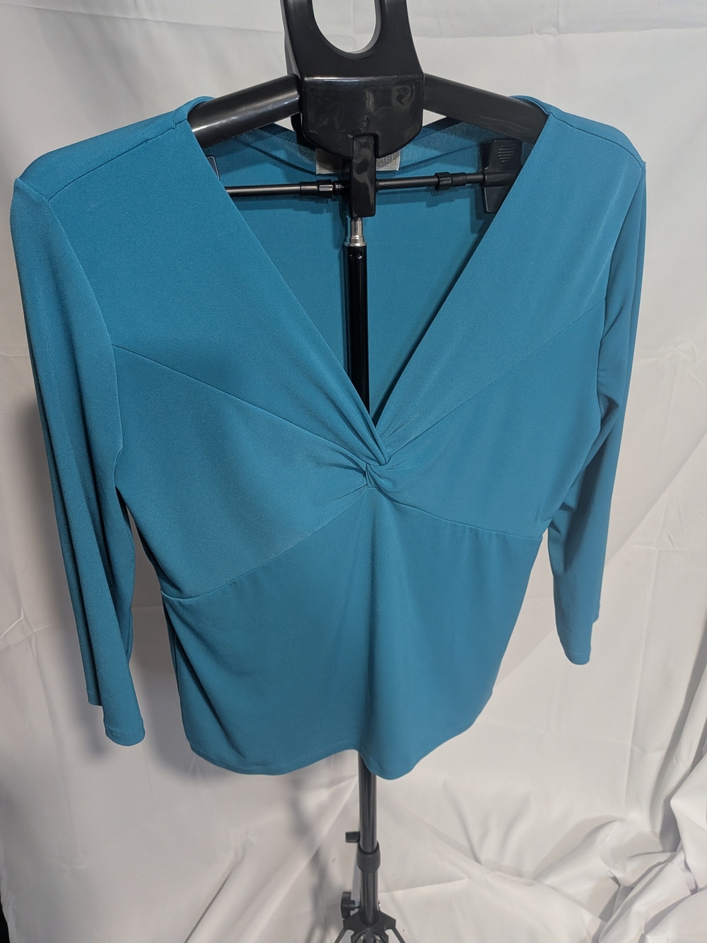 Michael Kors Teal Twist Front V-Neck Long Sleeve Top